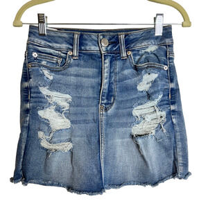 American Eagle Womens Next Level Stretch X Denim Mini Skirt Size 2 Distressed